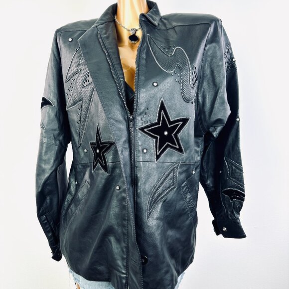 Vintage 80s custom leather jacket with sequins - Picture 1 of 11